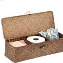 Sumnacon Extended Seagrass Storage Basket with Lid 3-Section Wicker Storage Basket,Small Woven Shelf Basket for Toiletries Tampon Storage,Seagrass Basket for Shelf Bathroom Toilet Counter,Coffee (Large)