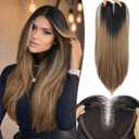 Eawwii Black to Ombre Light Brown Synthetic Hair Toppers for Women with Thinning 5x6 inch Large Base Coverage Clip in Wispy Bangs Upgraded Adjustable Bandage 24 Inch Long Layered