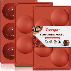 5-Cavity Extra Large Semi-Sphere Silicone Molds - Half Sphere Bakings Mold for Chocolate Bombs, Dome Cakes, Candy, Jelly & Mousse - Reusable Non-Stick Chocolate Mold Set (3 Pack)