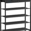 Shoe Rack, 5 Tier Shoe Organizer with 2 Drawers, Metal Shoe Storage for 16-20 Pairs of Shoes with Fabric Shelves and Wooden Top, Narrow Shoe Shelf for Closet Entryway Black Grey