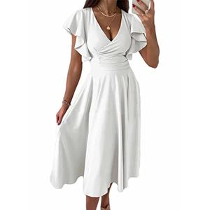 Dokotoo Long Summer Dress Womens Easter Dress Cocktail Dresses Bridal Shower Dress Wedding Guest Midi Dresses Prom Dress White XL