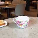 LanHong 25 Ounce Bone China Soup Bowls with Handles Large Soup Mug for Coffee Cereal Oatmeal Latte Flora Soup Bowl Bone China Soup Cup Microwave Safe (Pink Floral)