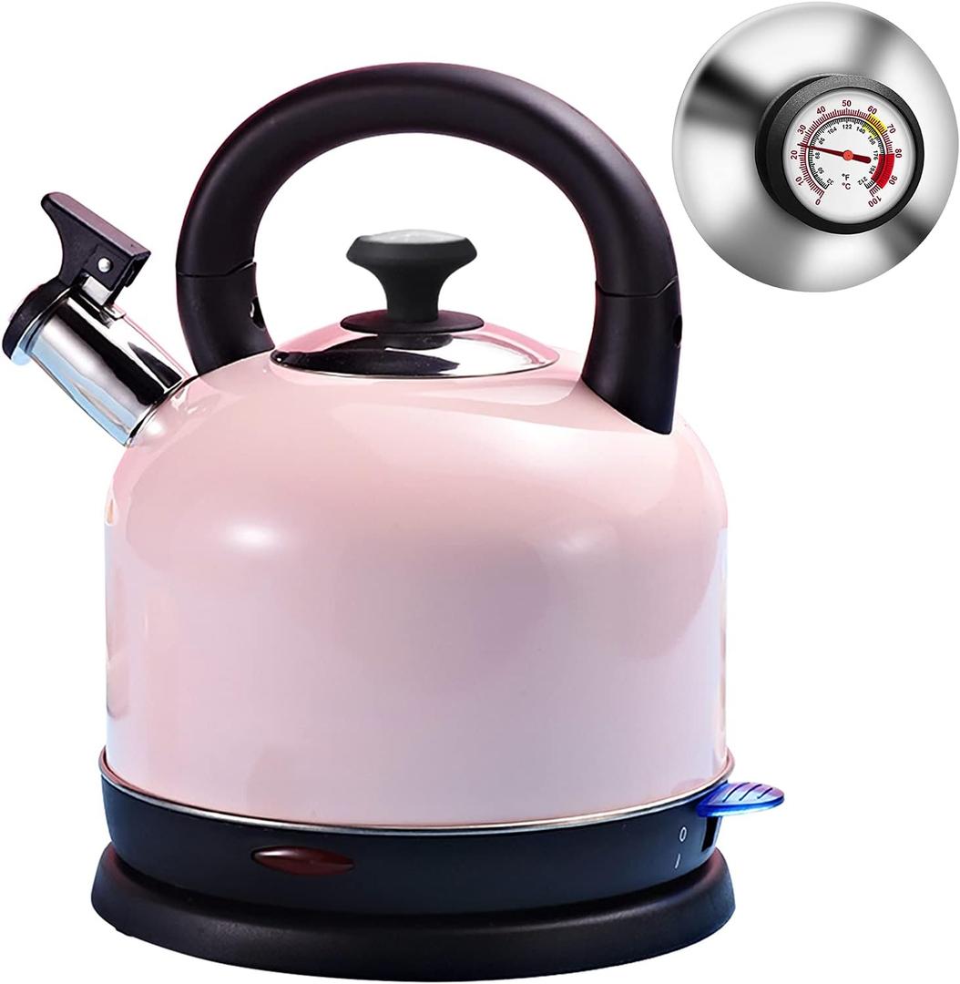 Electric Kettle Temperature Dash, YiiMO 2L Stainless Steel Hot Water Boiler with Thermometer for Tea Coffee 1200W, Auto Shut-Off Boil-Dry Protection BPA Free, Large Pink Retro Cute
