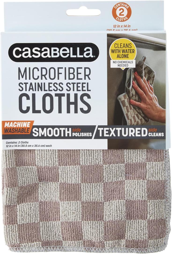 Casabella Microfiber Stainless Steel Cloth, Pack of Two