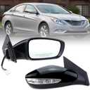 Right Passenger Side Door Mirror Compatible With 2011 2012 2013 2014 Hyundai Sonata With Power Glass Manual Folding Heated Turn Signal Black Replace#HY1321168 87620-3Q110 (7 Pins)