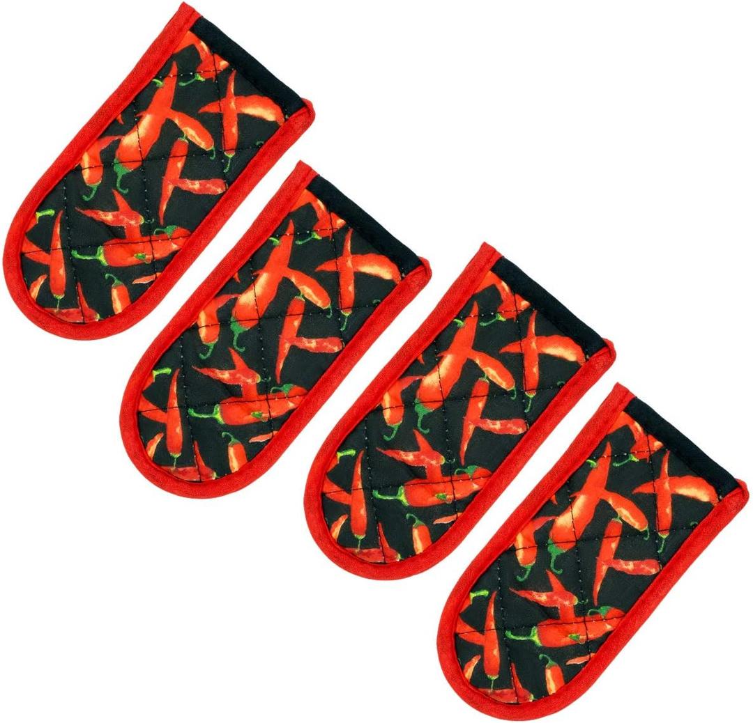 Evoio Cast Iron Skillet Handle Covers, Pot Handle Covers Heat Resistant, Heat Resistant Pan Pot Skillet Hot Handle Holder Sleeves Mitt Cover for Kitchen, BBQ and Baking Cookware (4-Pack Red Peppers)