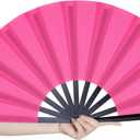 Marrywindix 3 Pcs Large Chinese Folding Fan Big Handheld Clap Fans for Men and Women Performance Line Dance Decorations Event Party Festival Craft Gift (Rose Red)