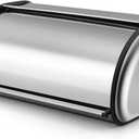 Flexzion Stainless Steel Bread Box For Kitchen Countertop (17 inch) Metal Roll Up Top Lid Storage Container Bin Keeper for Cake Buns Toasts Loaves Pastries Pancakes, Ideal for Restaurant Home Kitchen