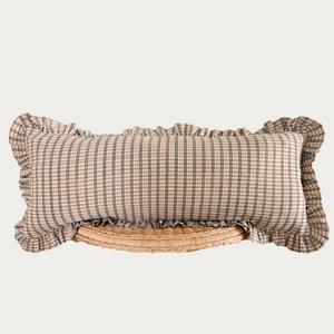 Palm & Loom 100% Cotton Linen - Long Lumbar Cushion Cover  Mitti Decorative Throw Pillow Case with Brown Check with Self Ruffle - Modern Traditional Living Room, Sofa, Bedroom Pillow Cover-14x36 Inch