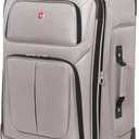 SwissGear Sion Softside Expandable Luggage  Medium Checked Suitcase with 360 Degree Wheels & Retractable Handle  25 Inch, Perfect for 1-7 Night Trips  Pewter