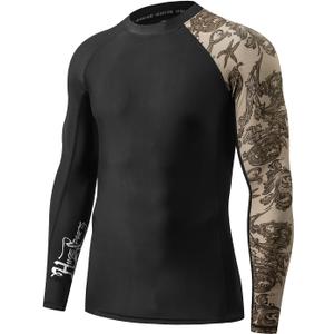 HUGE SPORTS Men's Rash Guard Long Sleeves UPF 50+ UV Sun Protection Quick Drying Splice Compression Swim Shirts Size Medium