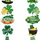 2 String St. Patrick's Day Door Sign Welcome Party Themed Hanging Yard Signs Irish Door Decor with Shamrock Leprechaun High Hat and Feet Wall Sign Ornament for Home Yard Decorations