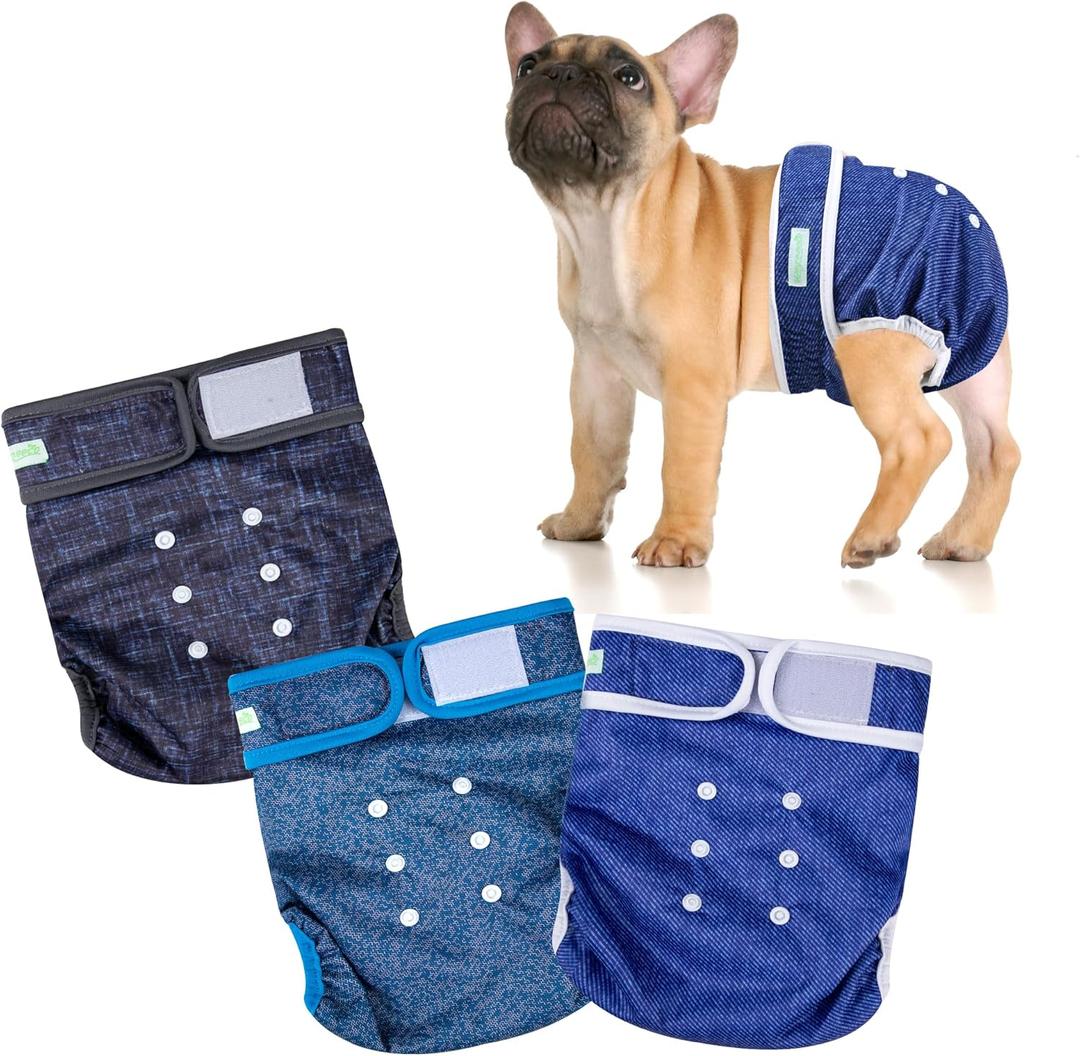wegreeco Frenchie Dog Diapers Female No Tail Hole,Washable Pet French Puppy Bulldog Diapers Female for Period Heat,Reusable Doggy Doggie Dog Diapers Jeans Medium