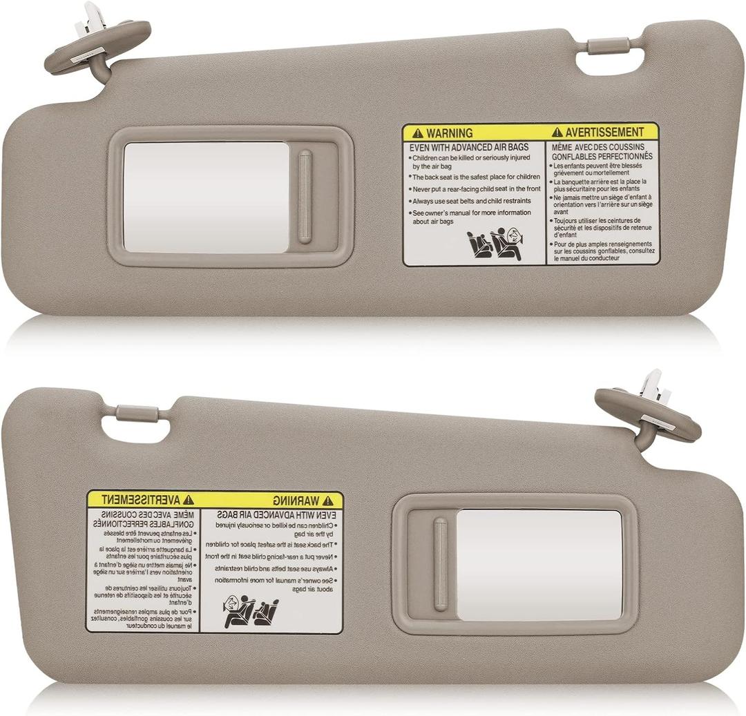 Left & Right Sun Visor with Light for 2008-2013 Toyota Highlander, Driver & Passenger Side Beige Sunvisor Replacement 74320-48500-B0 74320-0E050-B0
