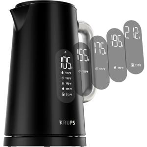 KRUPS Smart Temp Electric Kettle: 1.7L Capacity, 5 Precise Temperature Settings, Digital Display, Cool-Touch Exterior, Cordless Design for Tea and Coffee Lovers
