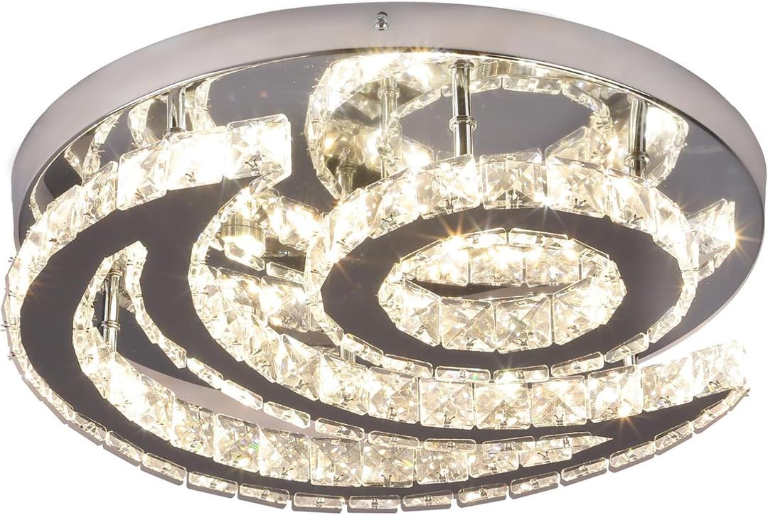 CLAIRDAI 15.7" Moon LED Crystal Semi-Flush Chandelier, 3-Color