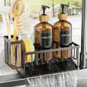 Cisily Kitchen Dish Soap Dispenser Set with 2 Pack 16.9oz Amber Glass Bottle and Sponge Holder, Dish Soap Dispensers with Adjustable Sponge Holder, Vintage Hand and Dish Soap Dispensers Set