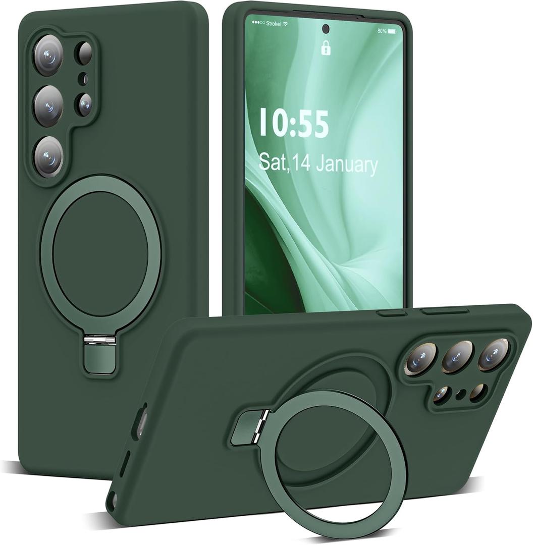 SKYLMW for Samsung Galaxy S25 Ultra Case with Magnetic Invisible Stand [Compatible with Mag-Safe] Military Drop Tested [Full Camera Protection] Silicone S25 Ultra Case for Women Men 6.9'', Green