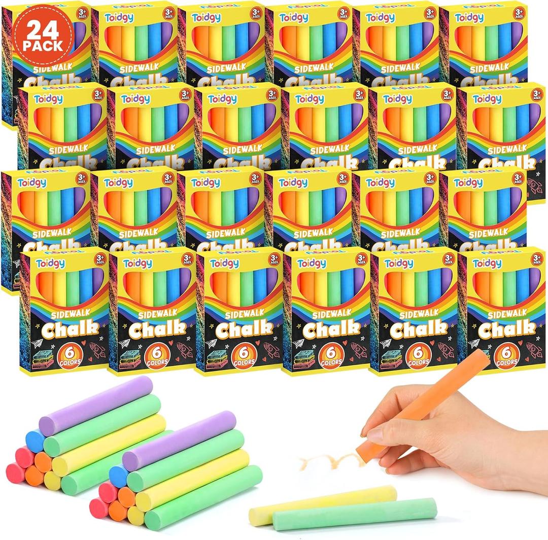 Toidgy 288 Count Mini Chalk Set for Kids (24 Boxes), Nontoxic Sidewalk Chalk Bulk for Kids, Sidewalk Chalks Party Favors for Boys and Girls, Art Classroom Prizes Supplies, Goodie Bag Fillers