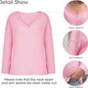 Tankaneo Womens Oversized Long Sleeve Shirts Deep V Neck Fall Tops Casual Loose Fit Tunic Basic Tees (Pink)