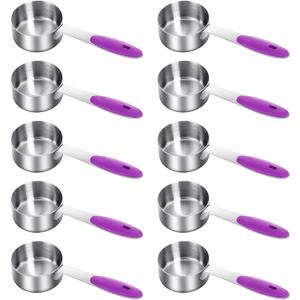 Nitial 10 Pieces 1/4 Cup Measuring Cup Bulk Stainless Steel Measuring Scoop Small Coffee Scoop with Silicone Handle Kitchen Gadgets for Cooking (Purple)