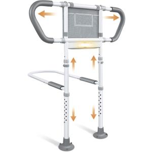Bed Rails for Elderly Adults Safety: Adjustable Bedside Assist Rails with Storage Pockets, Non-Slip Handles, Sensor Night Light, 400LB Gravity Capacity