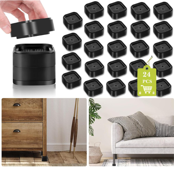 24 Pack Furniture Risers 1, 2 or 3 Inch, Adjustable Bed Risers Heavy Duty For Table Desk Couch Chair Sofa Cabinet Bed Legs Dorm, Square Stackable Bed Raisers Blocks Lift Height 1", 2" or 3", Black