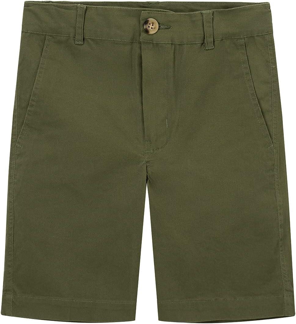 Spring&Gege Boys' Cotton Twill Flat Front Uniform Stretch Chino Shorts (13-14 Years, Light Olive Green)