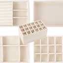 Stackable Jewelry Organizer Trays for Drawer, Set of 4 Velvet Jewelry Drawer Inserts in Dresser, 8in Storage Display Case for Rings Stud Necklaces Accessories(Beige)