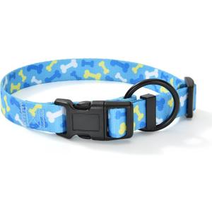 Mile High Life Nylon Puppy Dog Collar Nylon w Cute Patterns Lightweight Girl Boy Collar for Small/Medium/Large Dogs (Sky Blue Bone, Medium Neck 13"-17")
