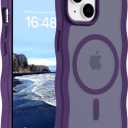 Hualele Magnetic for iPhone 13 & iPhone 14 Case, Compatible with MagSafe, Military Grade Dropproof Translucent Matte Back Cute Curly Wave Edge Slim Phone Case,Dark Purple