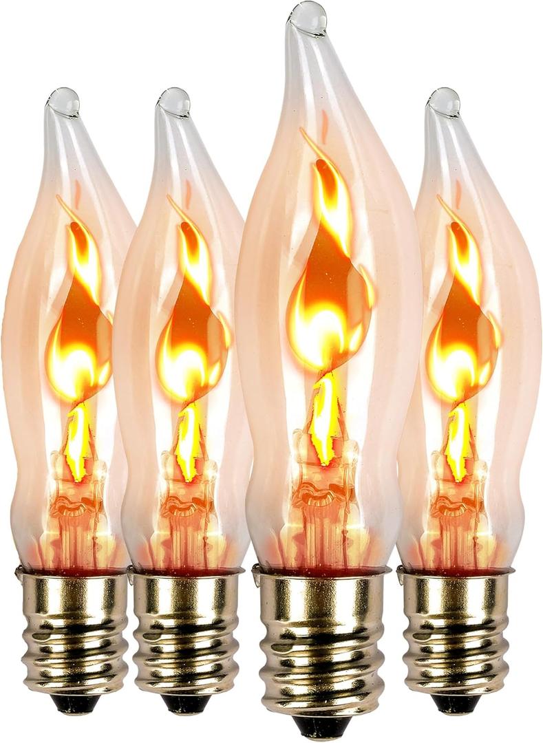 Flicker Flame Light Bulb for Hallowwen Christmas Decorative 3 Watt, 120V, E12 Flame Candelabra Light Bulbs4 Packs