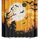 MEHOFOND Halloween Shower Curtain Orange Scary Ghost Forest Dead Tree Evil Pumpkin Bathroom Curtains Full Moon Night Bat Halloween Horror Weird Pumpkin Bathtub Decorative Waterproof Fabric 72x72 Inch
