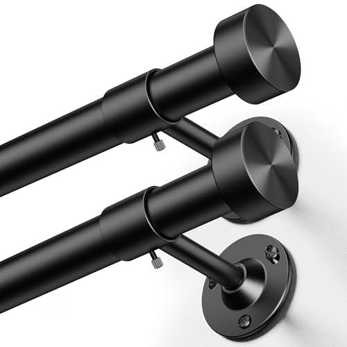 YaFex 2 Pack Heavy Duty Curtain Rods 32-120 Inch, 1 Inch Adjustable Long Curtain Rods for Windows, Black Window Treatment Rod Set with Aluminium Finials, Modern Design
