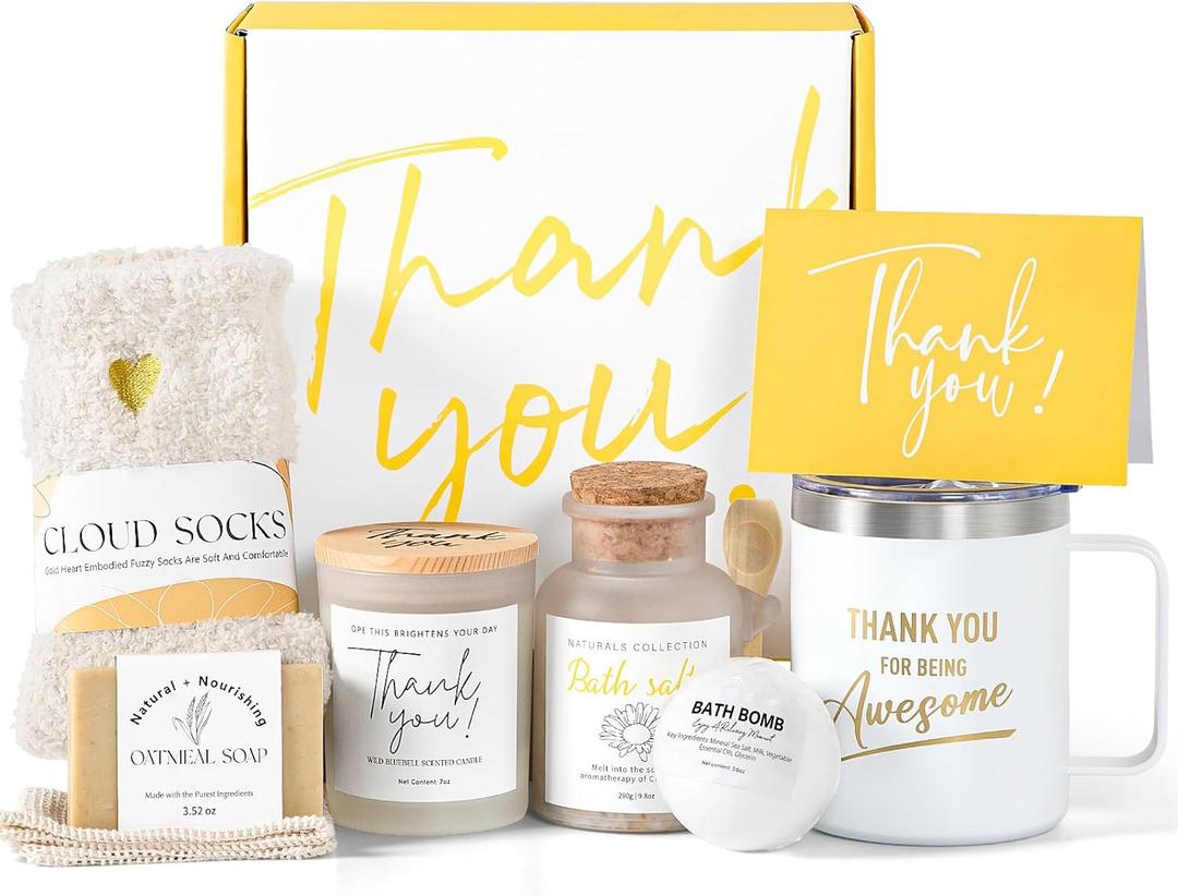 Thank You Gifts for Women, 8pcs Employee Appreciation Gifts Baskets for Women Thank You Farewell Gifts for Coworkers Teacher Boss Hostess Secretary Nurse Mom Pastor- Best Spa Gratitude Box w/Candle
