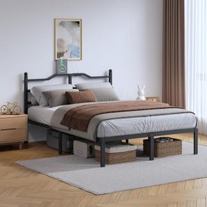 SHOANED Metal Bed Frame with Charging Station - 14 Inch King Size Heavy Duty Bedframe with Headboard Black Basic Steel Slats Platform No Box Spring Needed/Noise Free