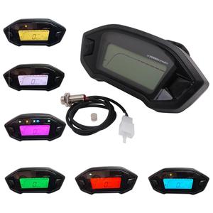 CHANGCHENG Motorcycle Speedometer LED Tachometer Universal LCD Digital Odometer Gauge Adjustable 7 Colors 2,4 Cylinders for All Motorcycle with DC 12V