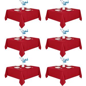 Fitable 6 Pack Red Square Tablecloths - 70 x 70 Inches - Stain Resistant and Reusable Table Clothes, Polyester Fabric Table Covers for Dining, Card Tables, Coffee Tables