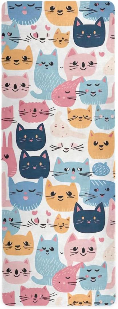 Cute Cats Thin Yoga Mat with Bag Included, Non Slip Fitness Workout Mat, Foldable Suede Rubber Yoga Mat for Yoga Pilates and Fitness, 70.8" L x 26" W x 1mm