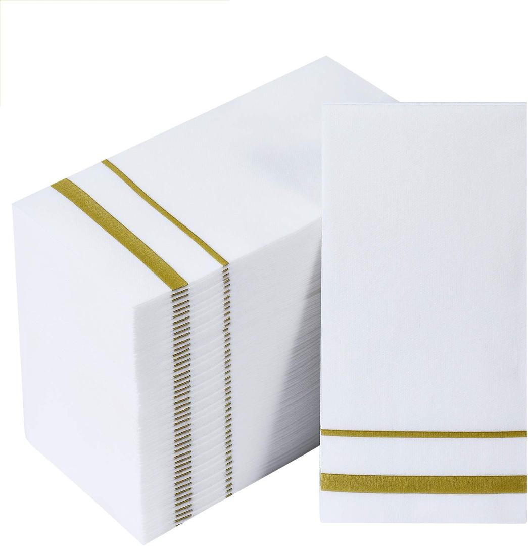 FOCUSLINE 200 Linen Feel Disposable Bathroom Napkins, Soft and Absorbent Paper Guest Towels, Cloth-Like Hand Towels Decorative Paper Napkins for Parties, Weddings, Dinners or Events, Gold, 12" x 17"