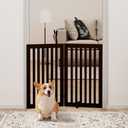 unipaws 36H Free Standing Pet Gate for Dog and Cat, Wooden Dog Gates for Doorway, Stairs, Room Divider, Step Over Foldable Pet Fence for The House, Expandable Barrier, Indoor Use, Espresso