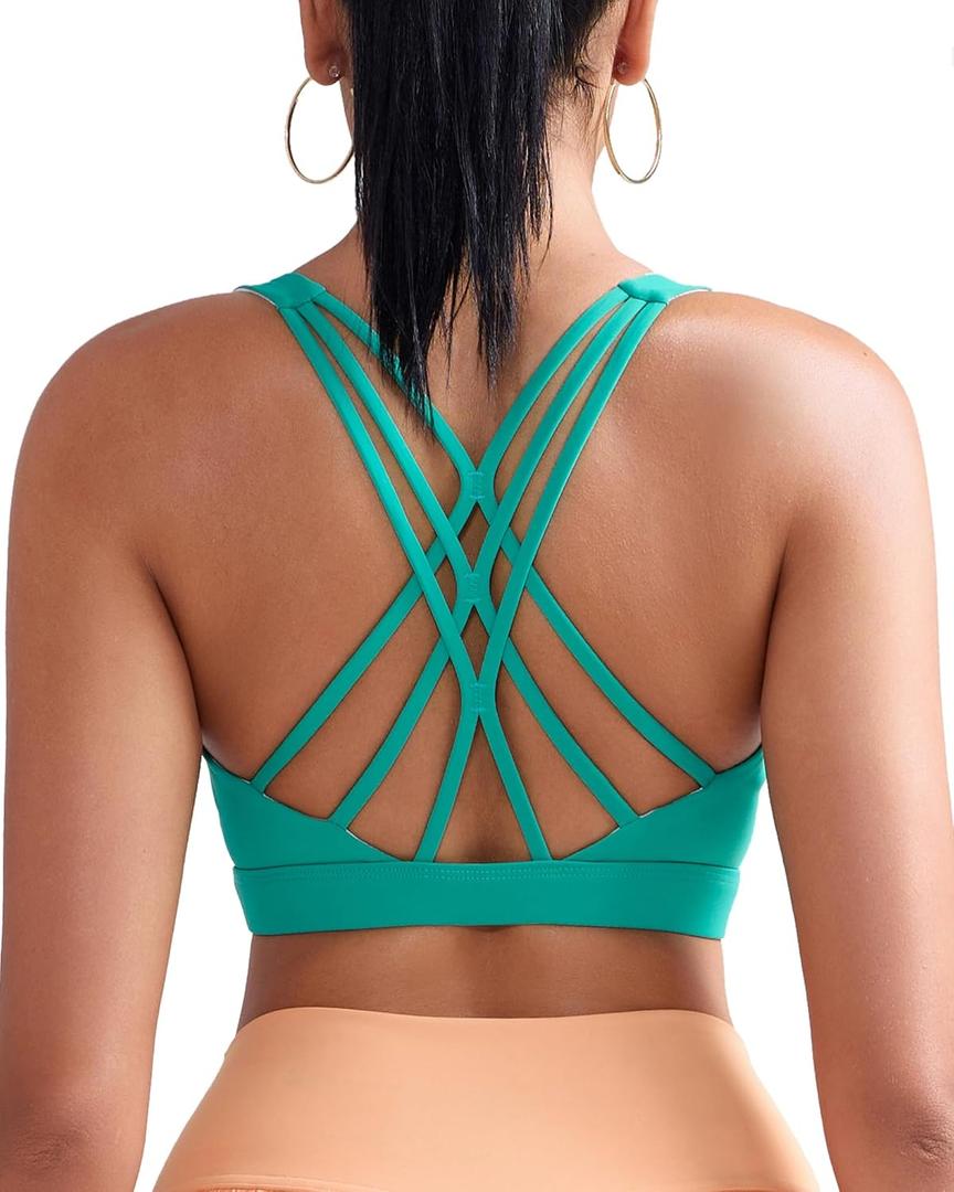 RUNNING GIRL Sports Bras for Women Medium Support, Criss-Cross Strappy Sports Bra Workout Yoga Bra with Removable Cups (Green, XL)