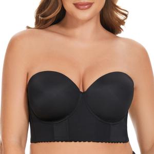 SEA BBOT Women Longline Strapless Bra Full Figure Corset Bra Hide Back Fat (42B, Black2)