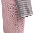 Mind Reader Slim Laundry Hamper with Lid, 40L Clothes Basket, Narrow Tapered Design with Ventilated Cutout Pattern, Plastic, Pink