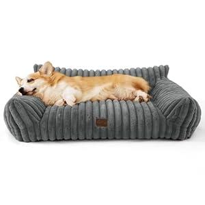Bedsure ComfyFleece Cute Dog Couch for Medium Dogs - As Seen on TV on Good Day New York, Dog Couch Bed with Removable, Washable Cover, Supportive Pet Sofa, for Medium Large Dogs, 30inch, Warm Grey