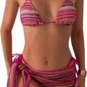 Milumia Women's 3 Piece Boho Bikini Set with Cover Ups Triangle Halter Swimsuits (Pink, L)