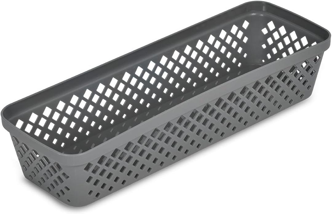 Glad Plastic Storage Basket Set - Multipurpose Drawer Trays, Kitchen Pantry Containers, and Bathroom Bins - 4 Pack Narrow Organizers, Grey