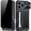 BXYJY for iPhone 17 Pro Max Case Wallet, 2 Privacy Screen Protectors, Card Holder (4-5 Cards), Slide Camera Cover, Military Grade Drop, Heavy Duty Men Women Phone Case for iPhone 17 Pro Max, Black