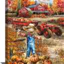 Tijuboni Farmhouse Fall Wall Art Pumpkin Patch Scarecrow Harvest Pictures Decor Autumn Barn Truck Canvas Prints Painting Artwork Home Thanksgiving Gift for Kitchen Bathroom Living Room 12"x16"