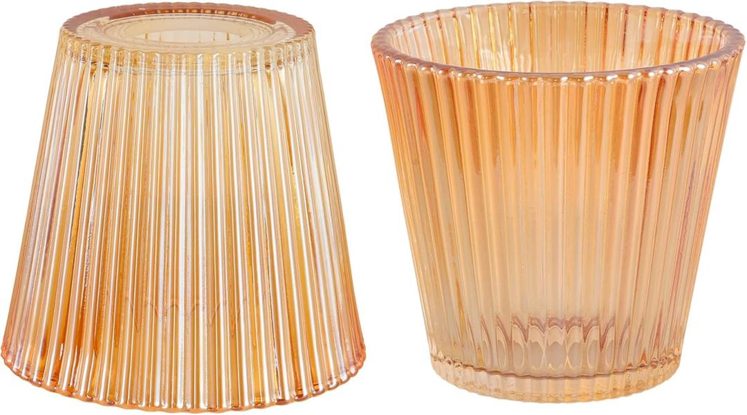 Small Glass Amber Stripe Lamp Shades Set of 2 Art Blown Lampshades,1.3lb,3.35" Top x 4.92" Diameter x 4.72" Height,Replacement Mini Lamp Shade for Floor Lamp Table Wall Lamp Chandelier Island Decor